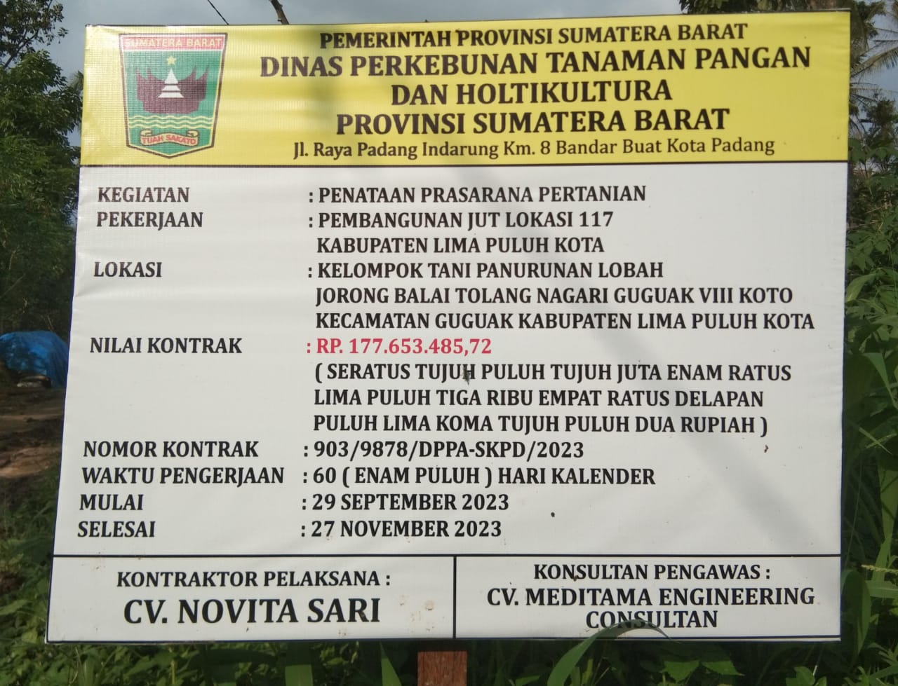 Anggota DPRD Partai Gerindra H. Nurkhalis Dt. Bijo Dirajo Laksanakan Kegiatan Pembangunan JUT di Kecamatan Guguak