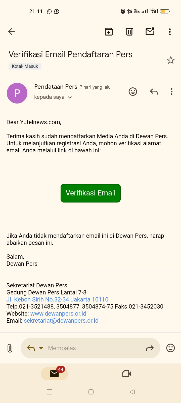 Media Yutelnews.com telah Terdaftar di Dewan Pers