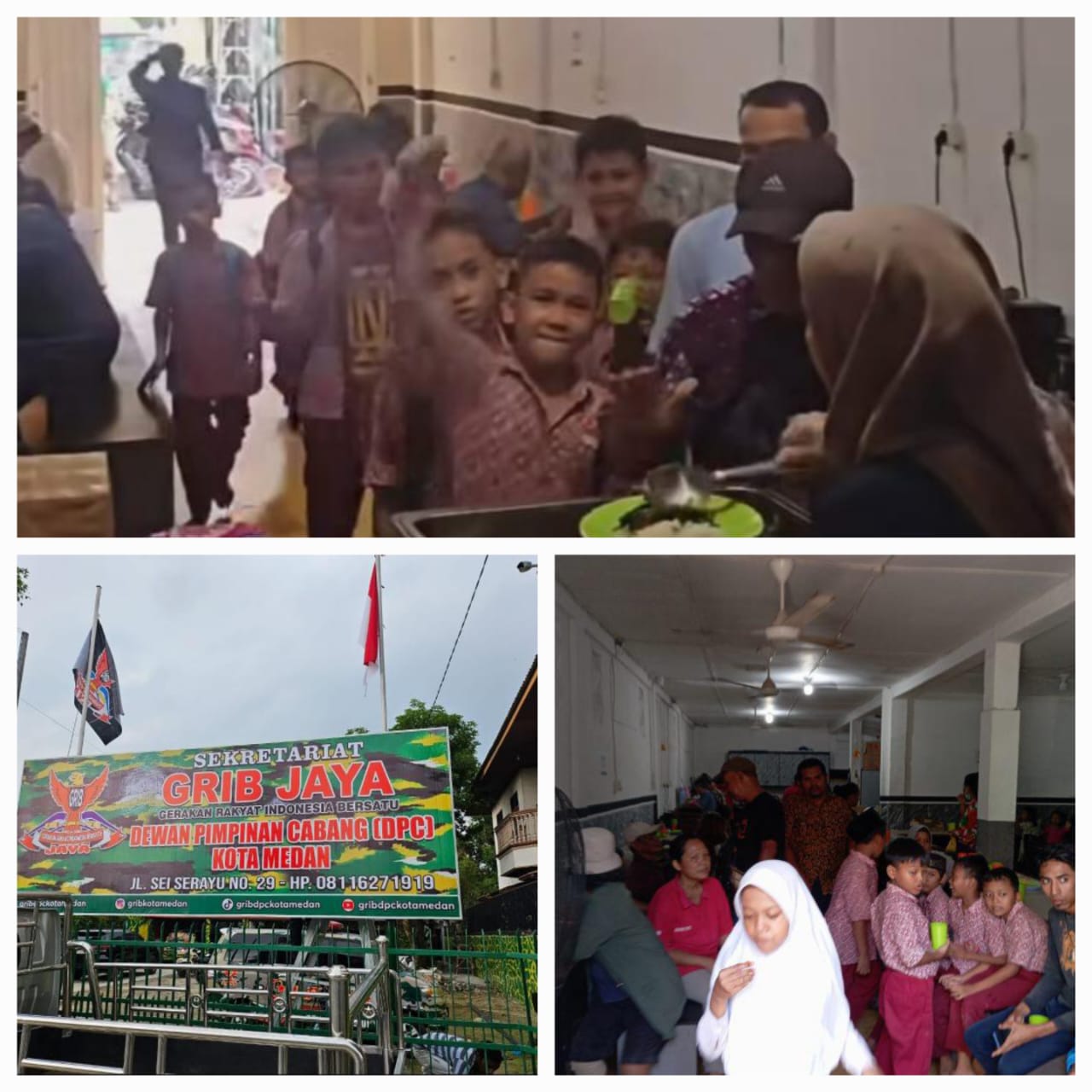 Dewasa dan Anak Sekolah Ikut Menikmati Makan Siang Gratis di Dapur Umum DPC GRIB JAYA Kota Medan