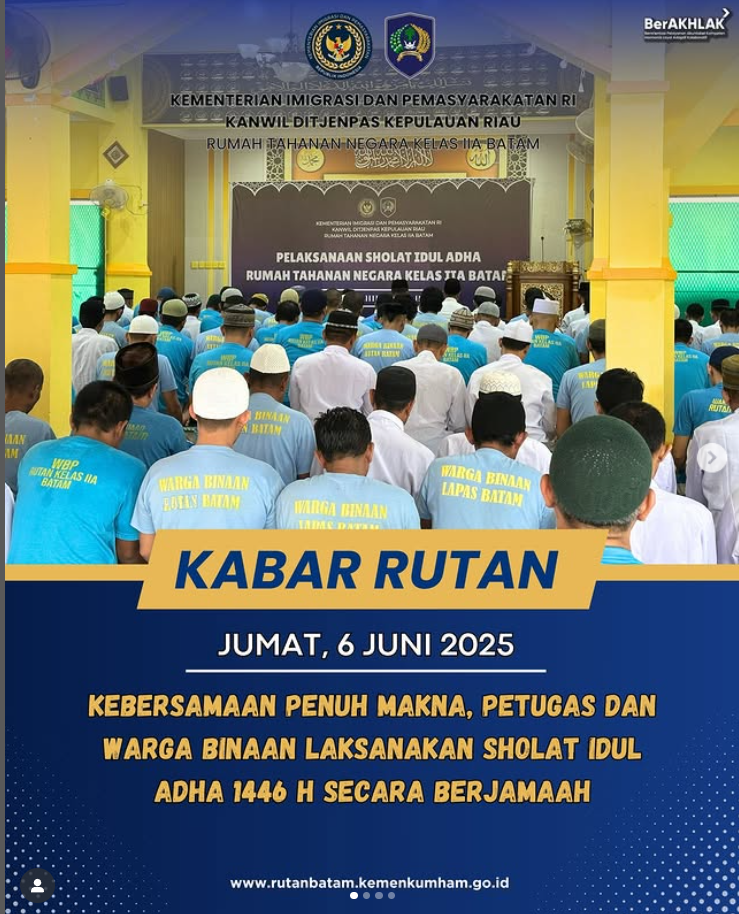 Kebersamaan Penuh Makna, Petugas dan Warga Binaan Laksanakan Sholat Idul Adha 1446 H Secara Berjamaah Jumat, 6 Juni 2025