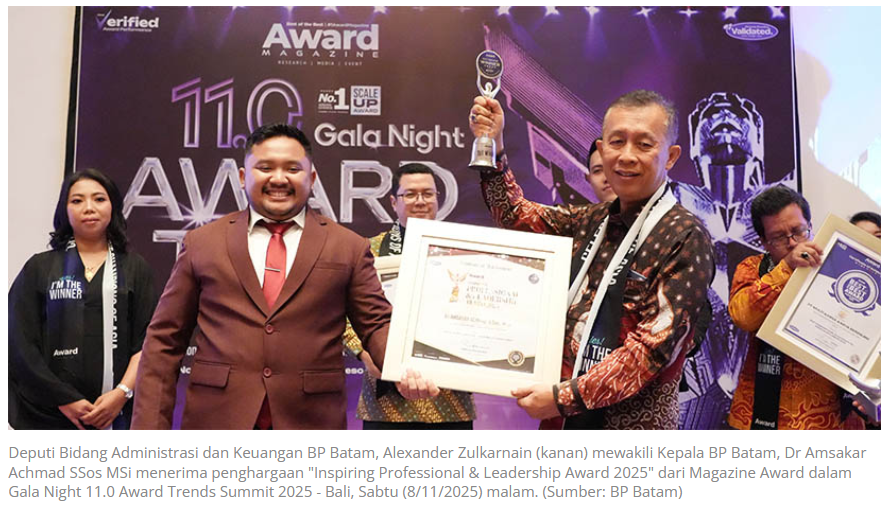Kepala BP Batam Raih Penghargaan Inspiring Professional dan Leadership Award